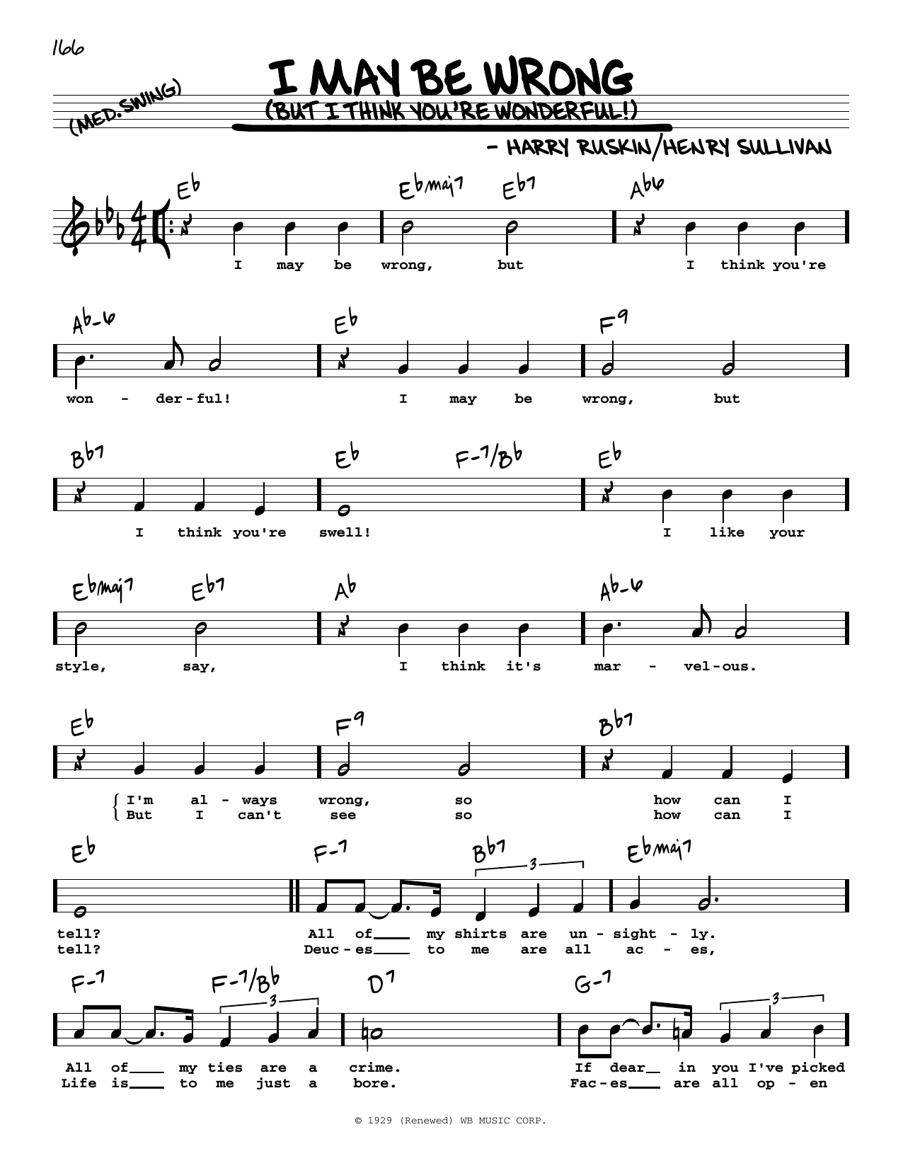 Harry Ruskin I May Be Wrong (But I Think You're Wonderful!) (High Voice) Sheet Music Notes & Chords for Real Book – Melody, Lyrics & Chords - Download or Print PDF