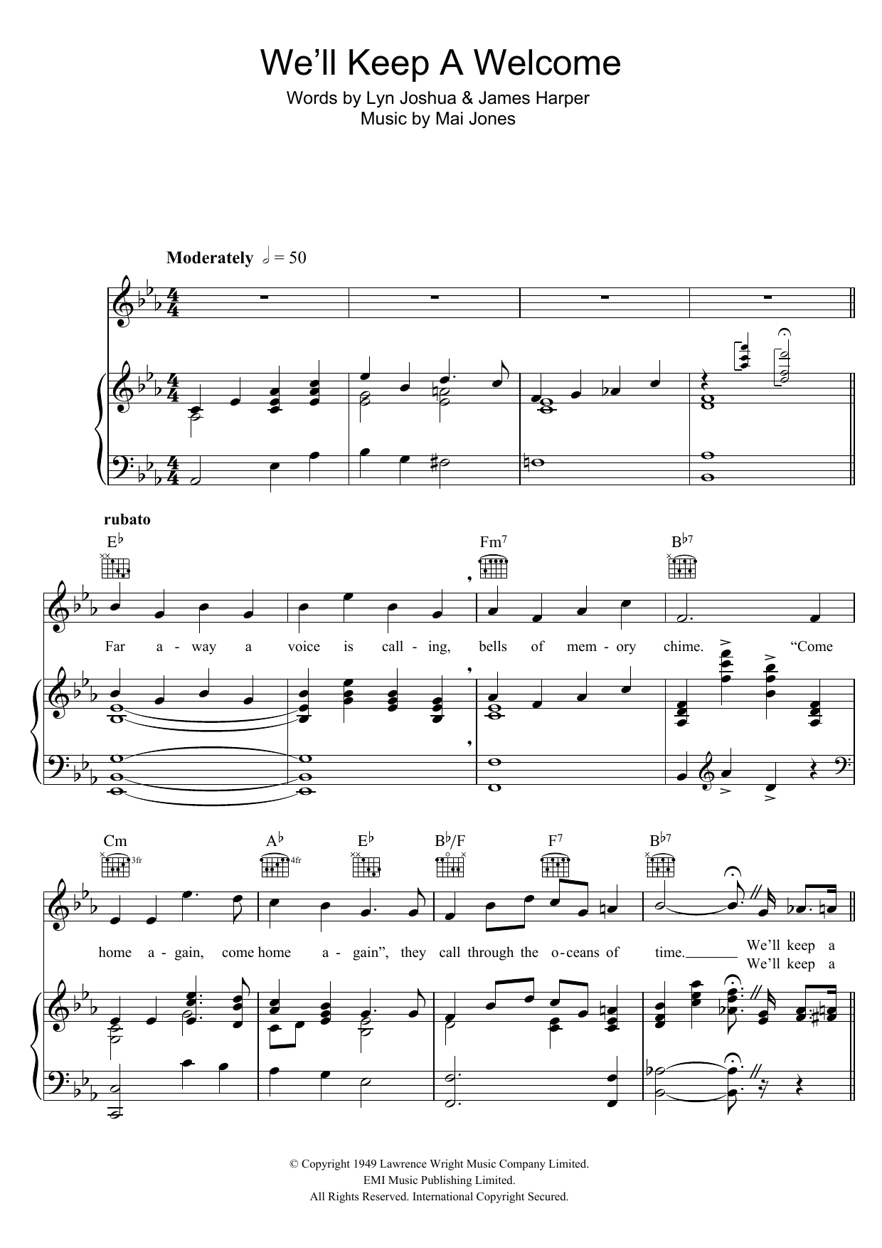 Harry Secombe We'll Keep A Welcome Sheet Music Notes & Chords for Piano, Vocal & Guitar (Right-Hand Melody) - Download or Print PDF