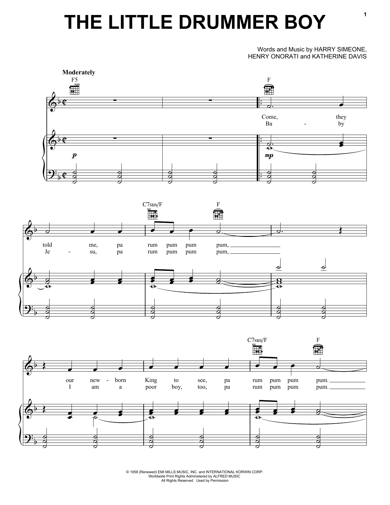 Harry Simeone The Little Drummer Boy Sheet Music Notes & Chords for Really Easy Guitar - Download or Print PDF