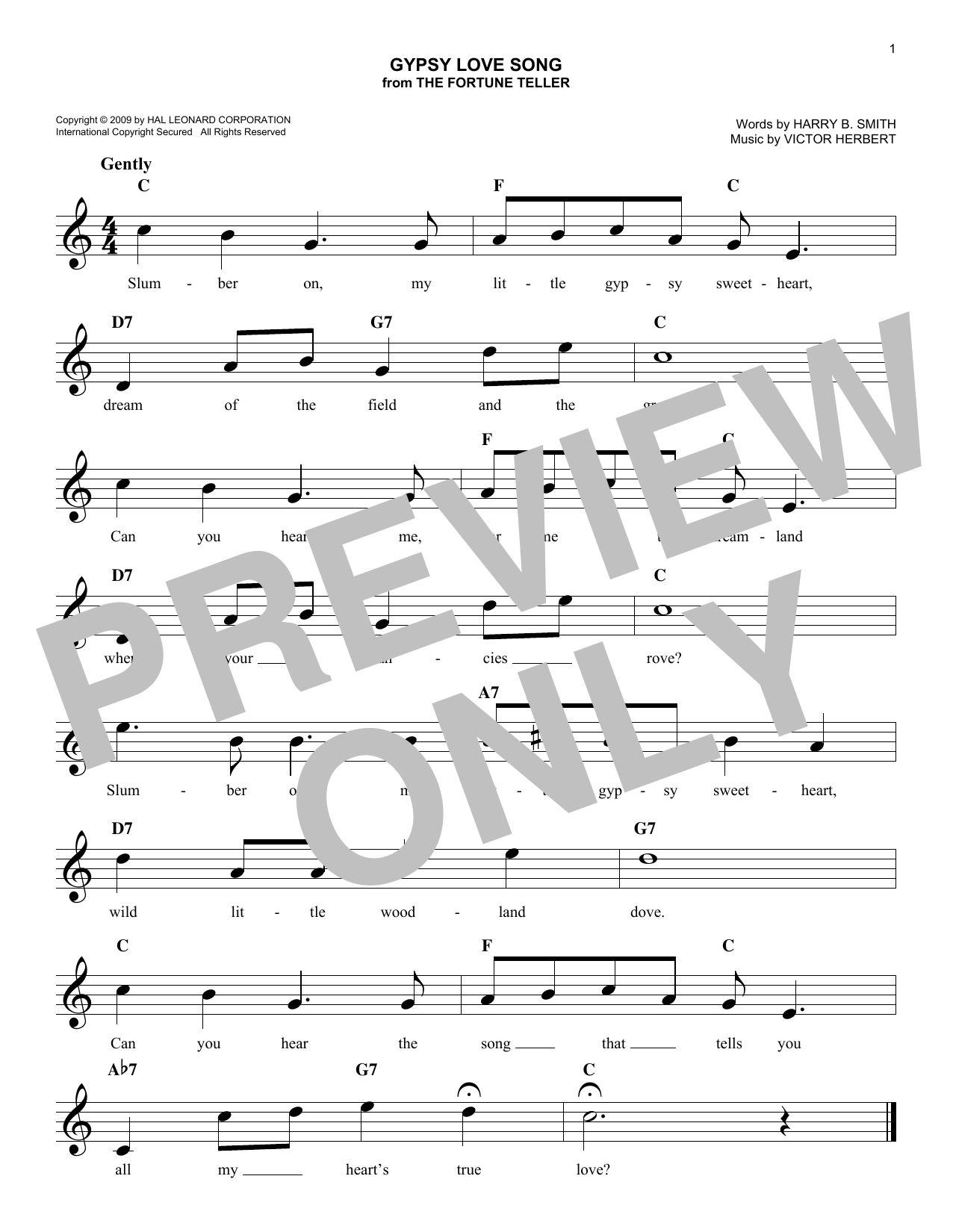 Harry Smith Gypsy Love Song Sheet Music Notes & Chords for Melody Line, Lyrics & Chords - Download or Print PDF