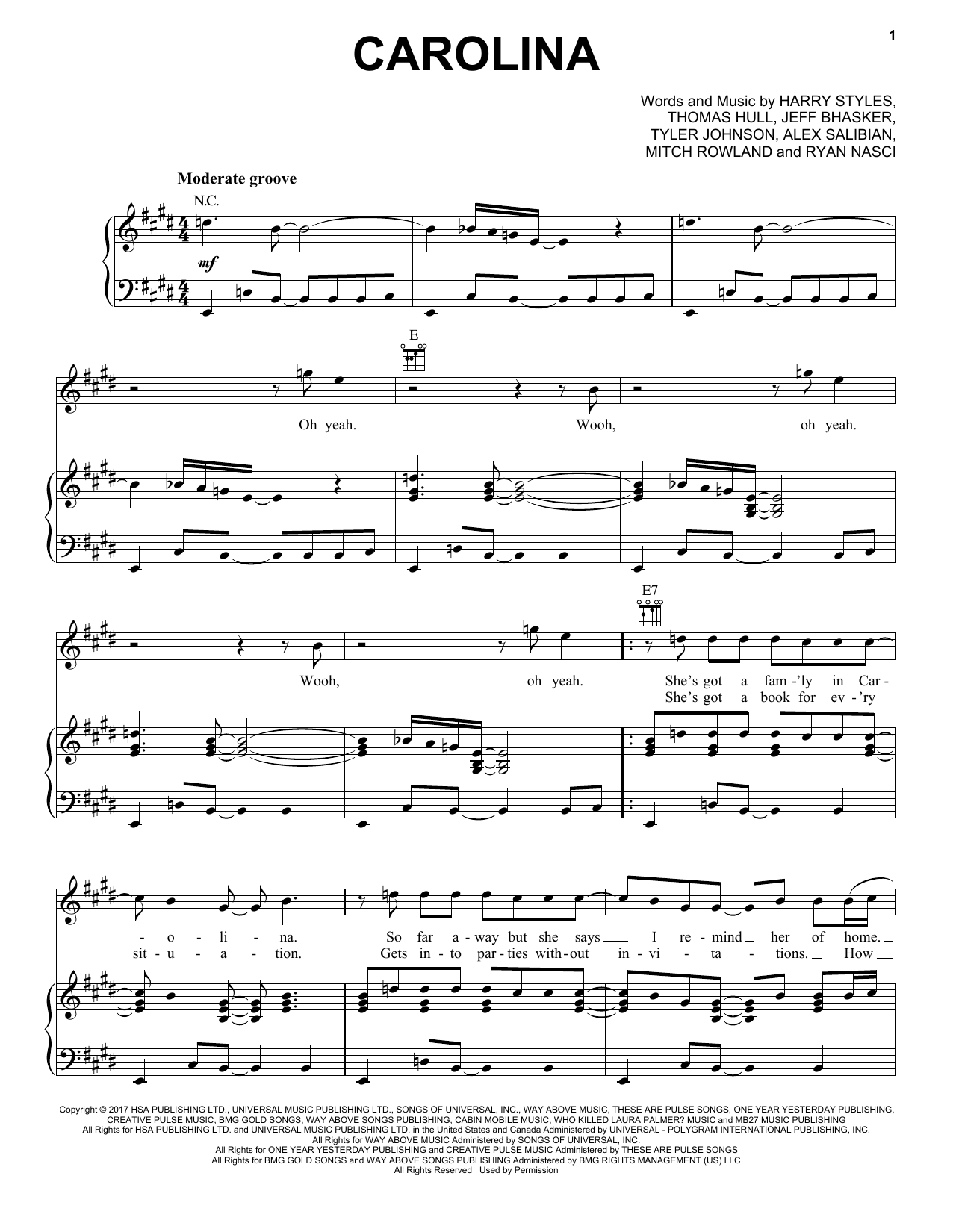Harry Styles Carolina Sheet Music Notes & Chords for Easy Piano - Download or Print PDF