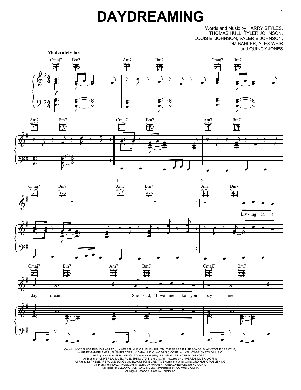 Harry Styles Daydreaming Sheet Music Notes & Chords for Piano, Vocal & Guitar Chords (Right-Hand Melody) - Download or Print PDF