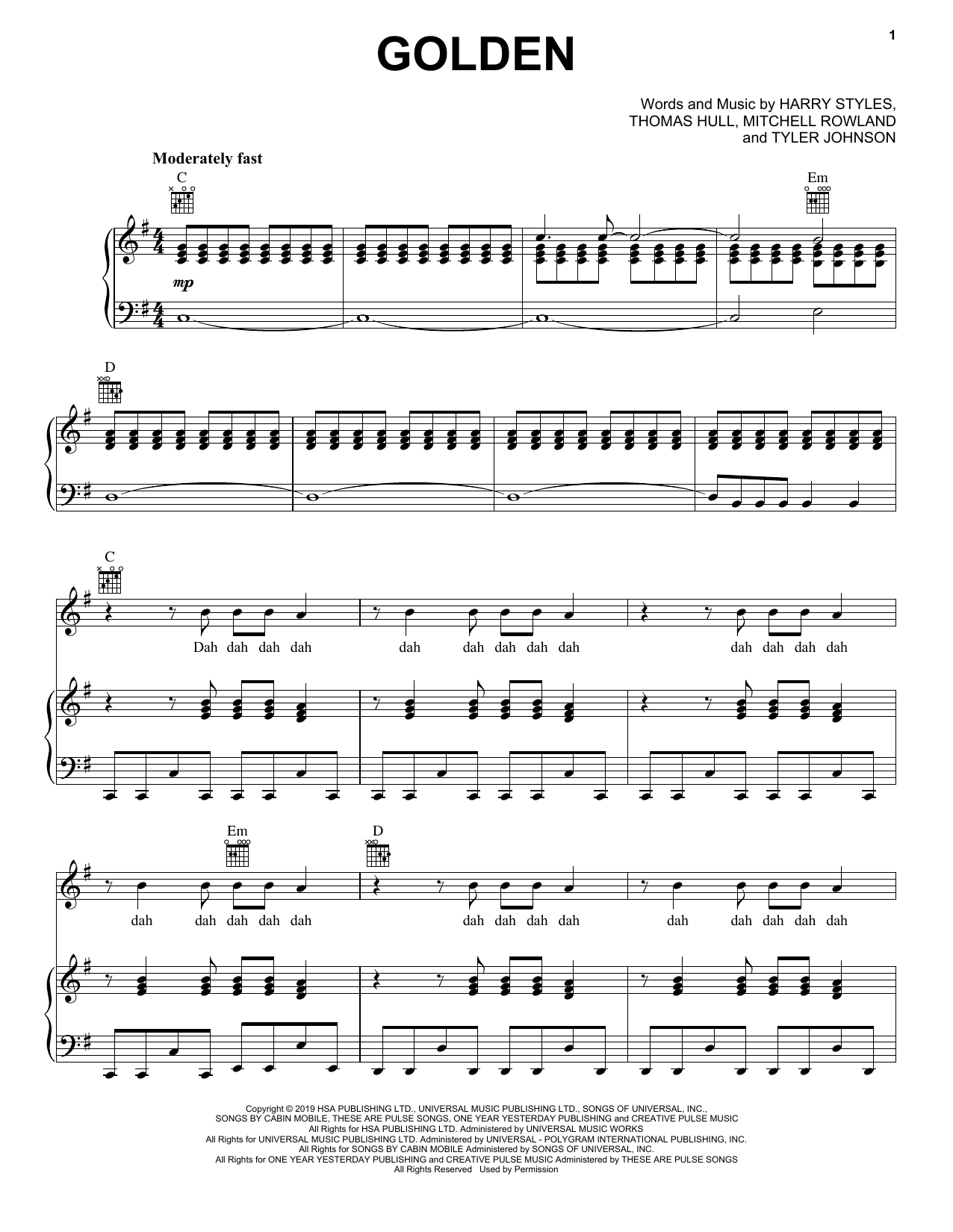 Harry Styles Golden Sheet Music Notes & Chords for Super Easy Piano - Download or Print PDF