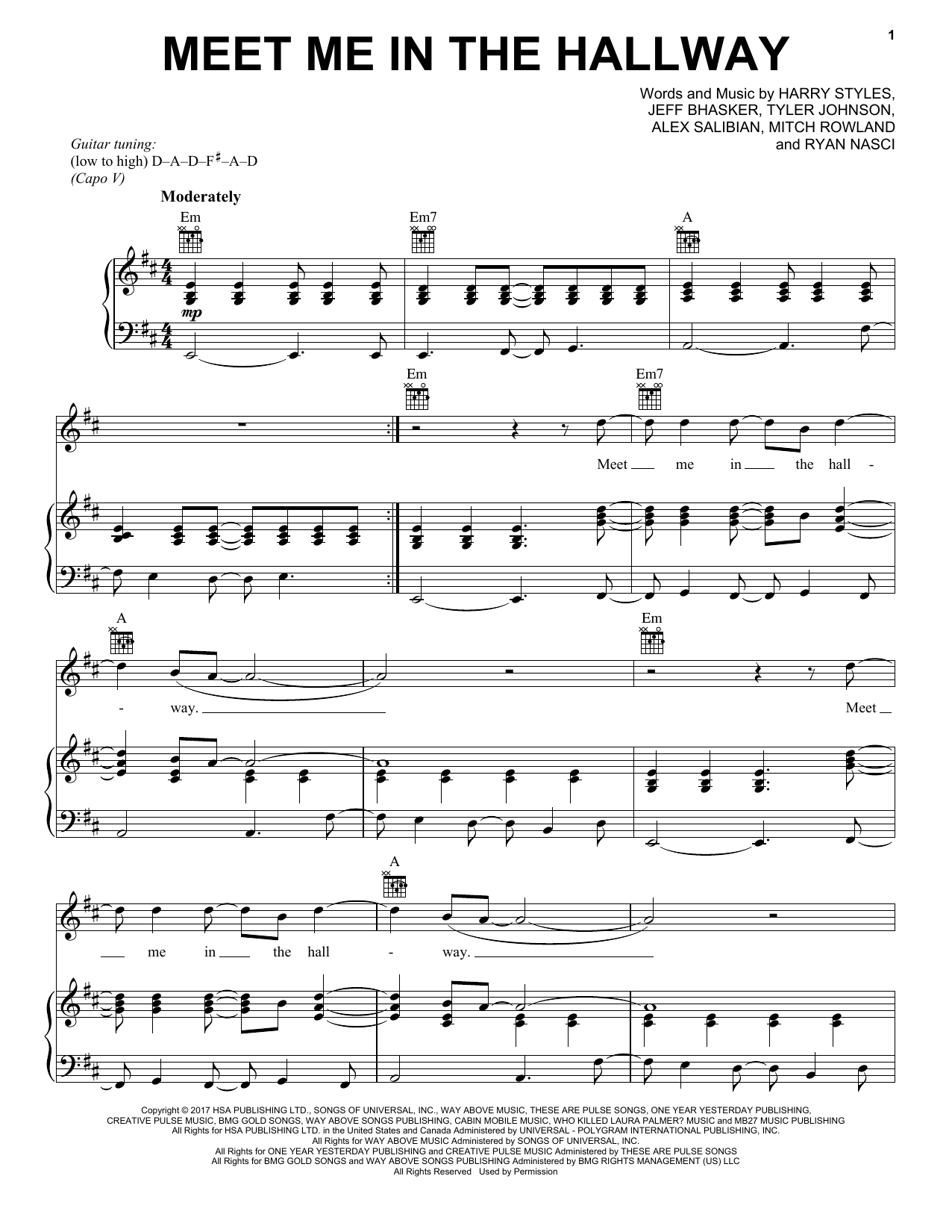 Harry Styles Meet Me In The Hallway Sheet Music Notes & Chords for Piano, Vocal & Guitar (Right-Hand Melody) - Download or Print PDF