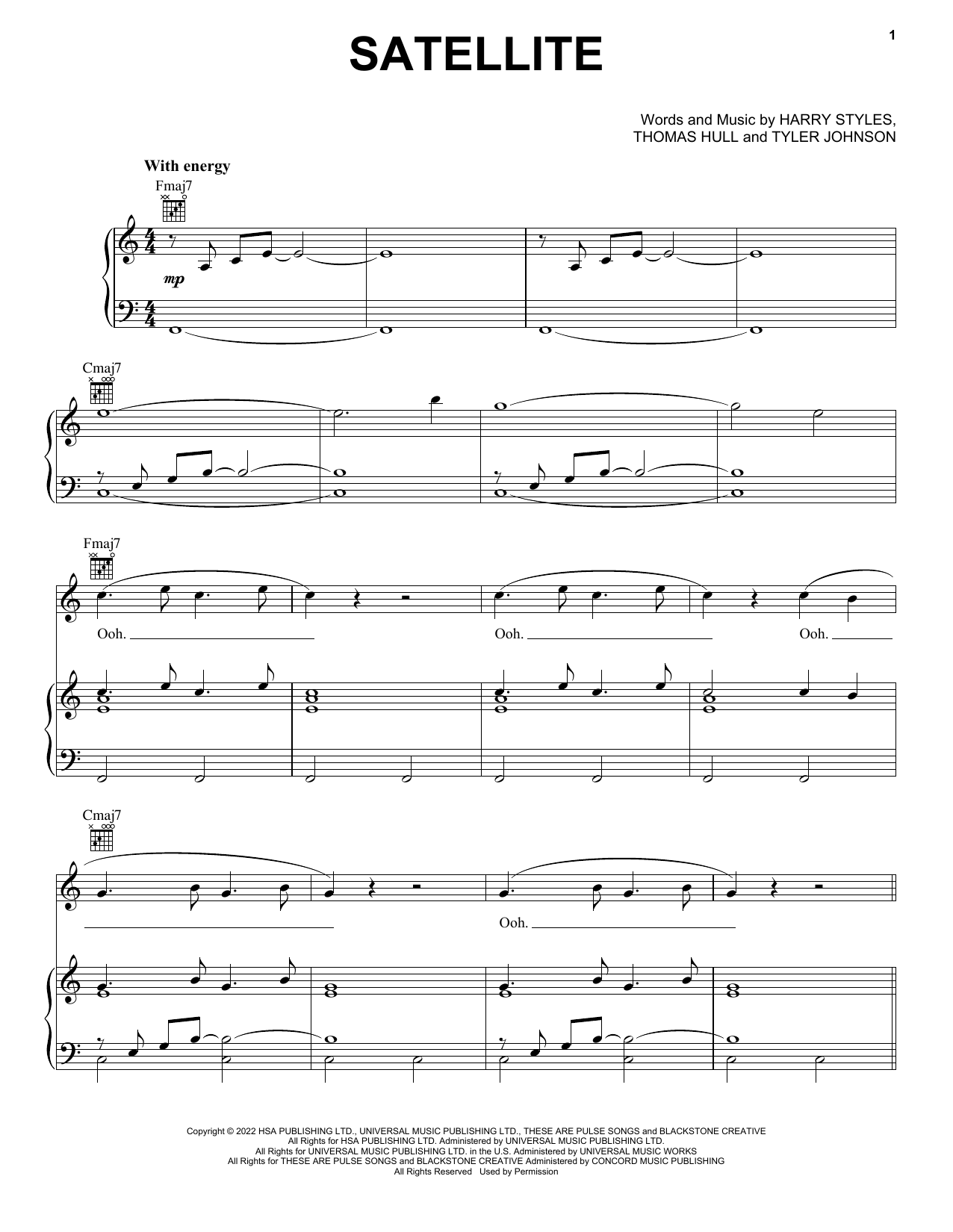 Harry Styles Satellite Sheet Music Notes & Chords for Piano, Vocal & Guitar Chords (Right-Hand Melody) - Download or Print PDF