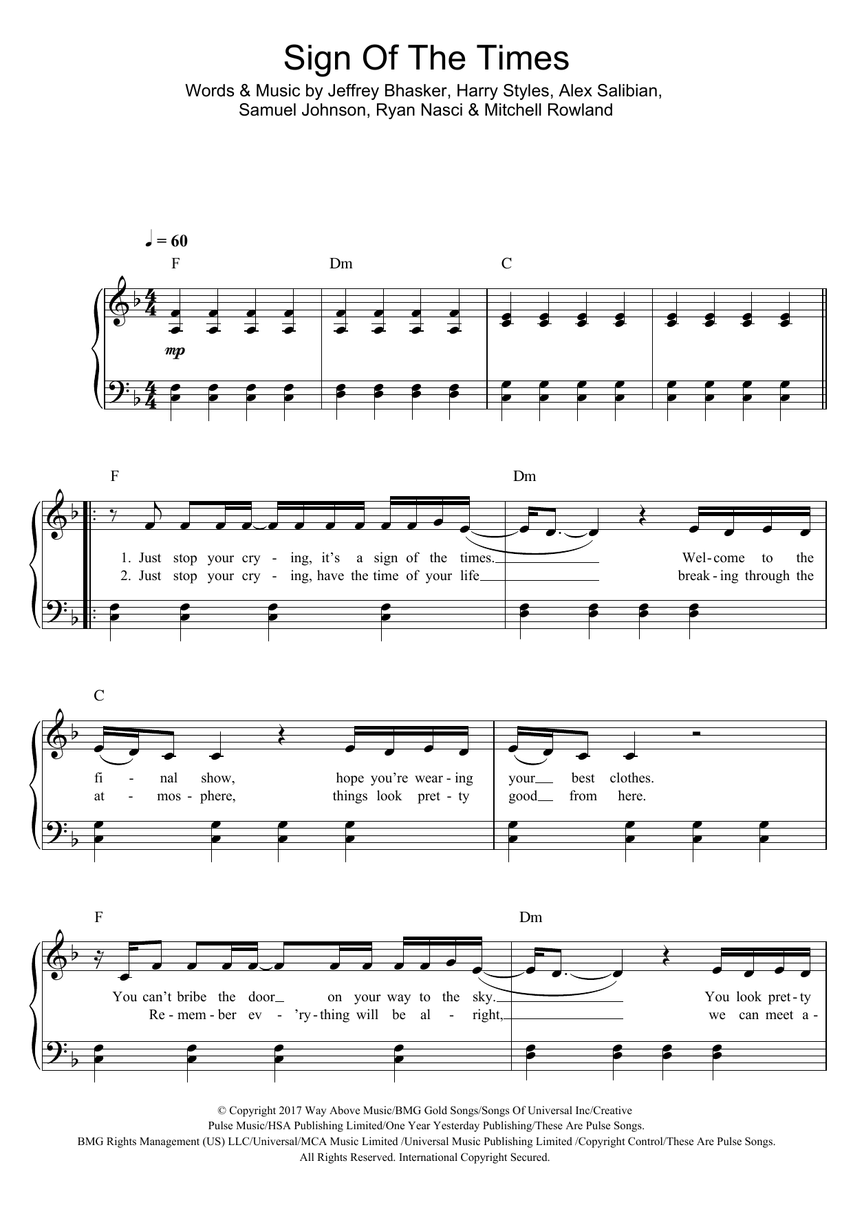 Harry Styles Sign Of The Times Sheet Music Notes & Chords for Chord Buddy - Download or Print PDF