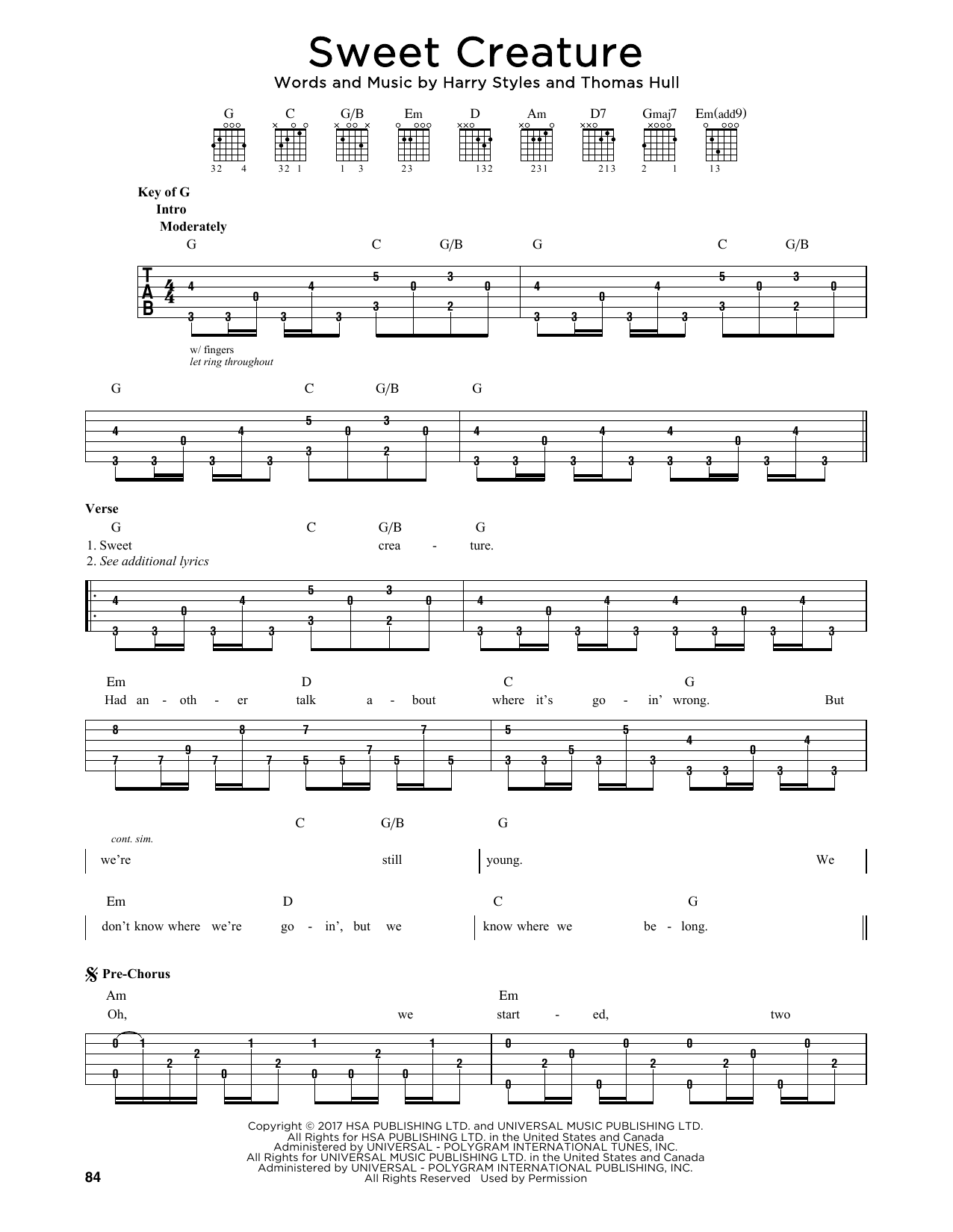 Harry Styles Sweet Creature Sheet Music Notes & Chords for Ukulele Chords/Lyrics - Download or Print PDF