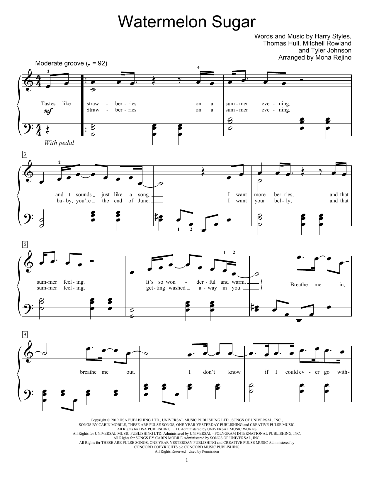 Harry Styles Watermelon Sugar (arr. Mona Rejino) Sheet Music Notes & Chords for Educational Piano - Download or Print PDF