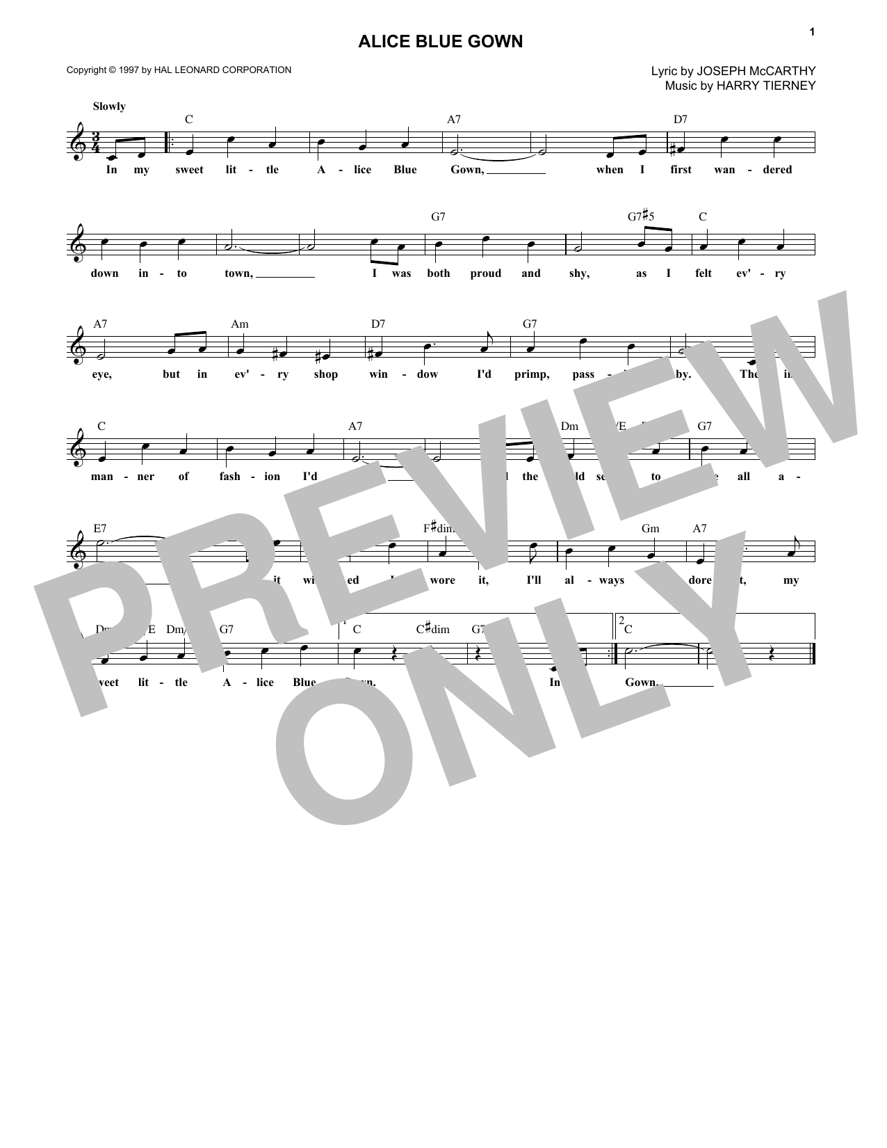 Harry Tierney Alice Blue Gown Sheet Music Notes & Chords for Melody Line, Lyrics & Chords - Download or Print PDF