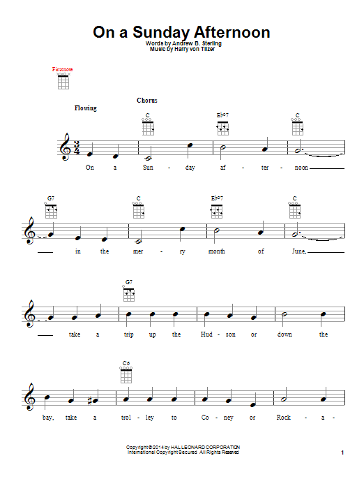 Harry von Tilzer On A Sunday Afternoon Sheet Music Notes & Chords for Ukulele - Download or Print PDF