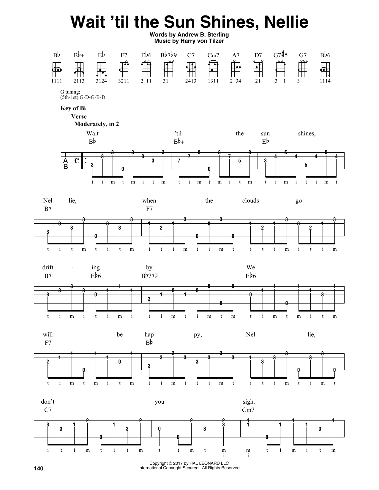 Harry von Tilzer Wait 'Til The Sun Shines, Nellie Sheet Music Notes & Chords for Banjo - Download or Print PDF