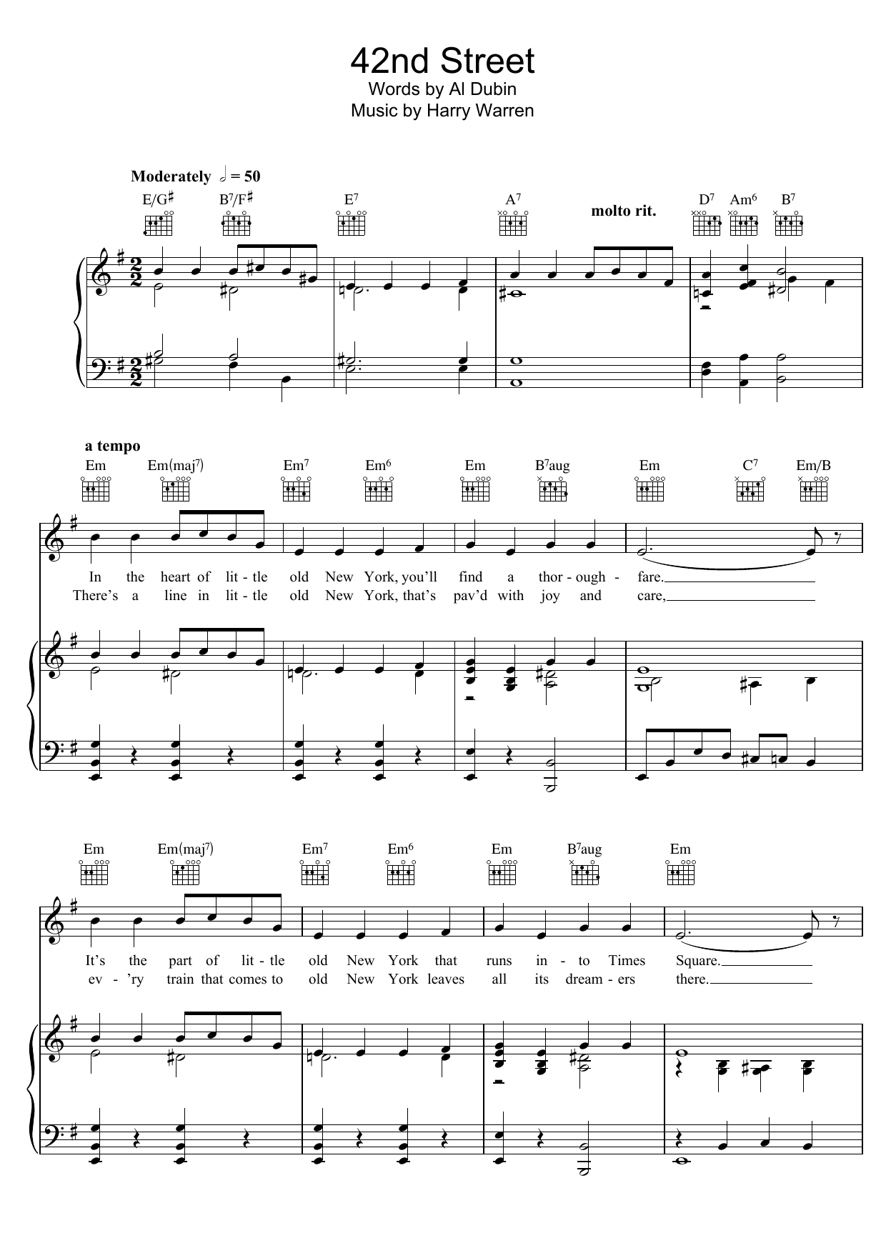 Harry Warren 42nd Street Sheet Music Notes & Chords for Piano, Vocal & Guitar (Right-Hand Melody) - Download or Print PDF