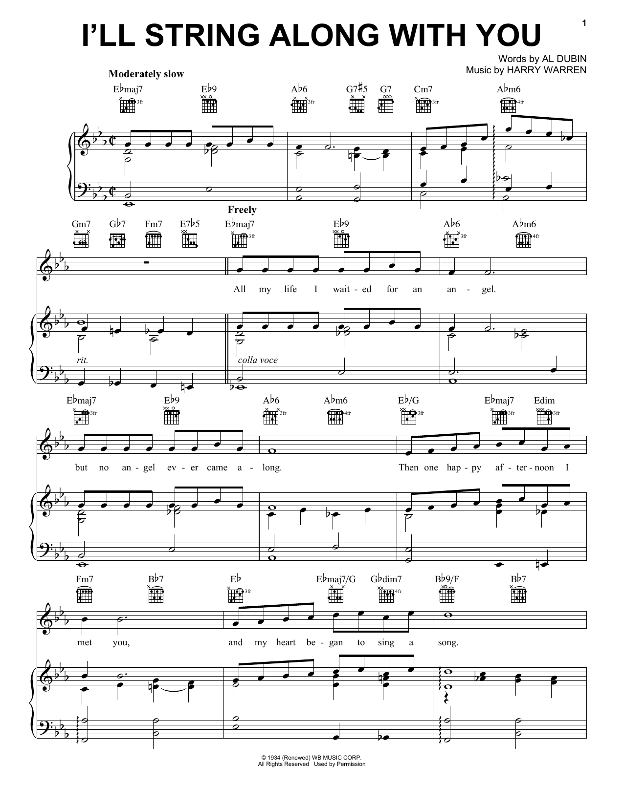 Harry Warren & Al Dubin I'll String Along With You Sheet Music Notes & Chords for Piano, Vocal & Guitar (Right-Hand Melody) - Download or Print PDF