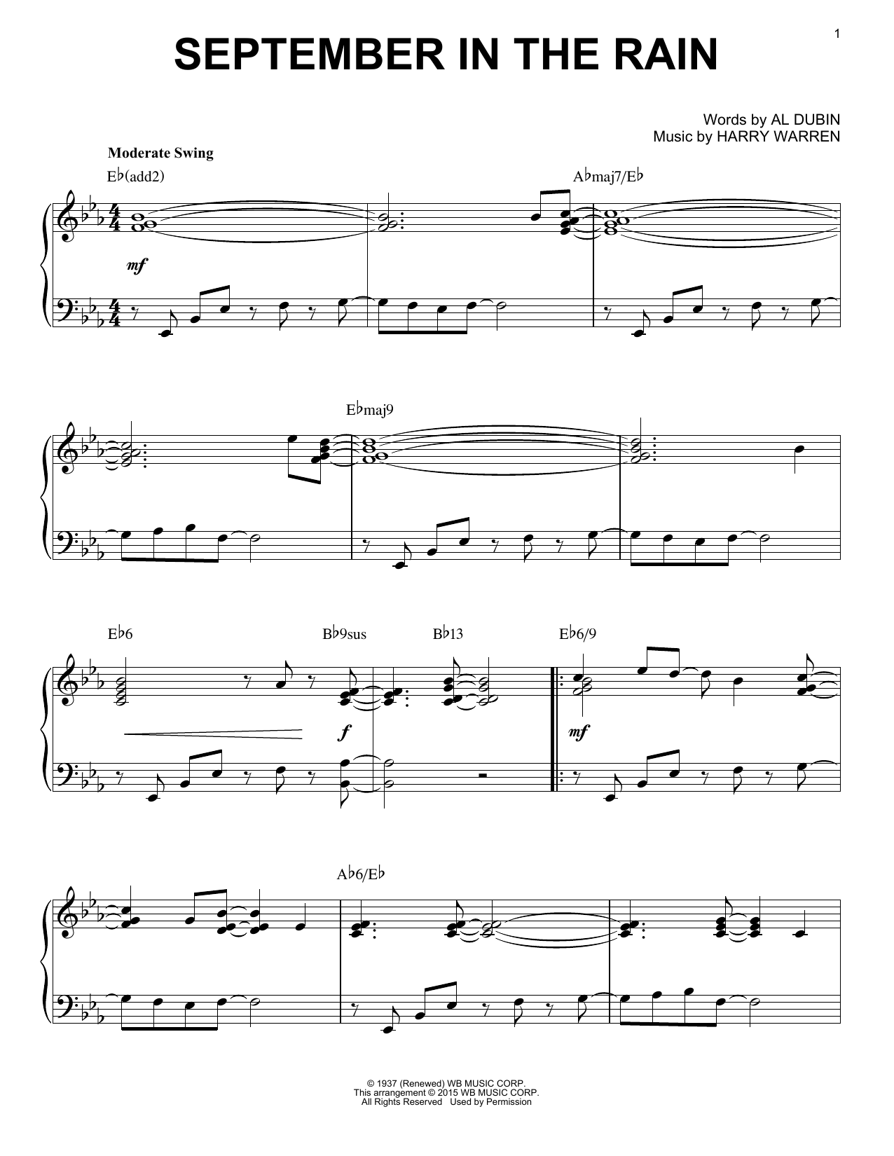Harry Warren & Al Dubin September In The Rain [Jazz version] (arr. Brent Edstrom) Sheet Music Notes & Chords for Piano Solo - Download or Print PDF