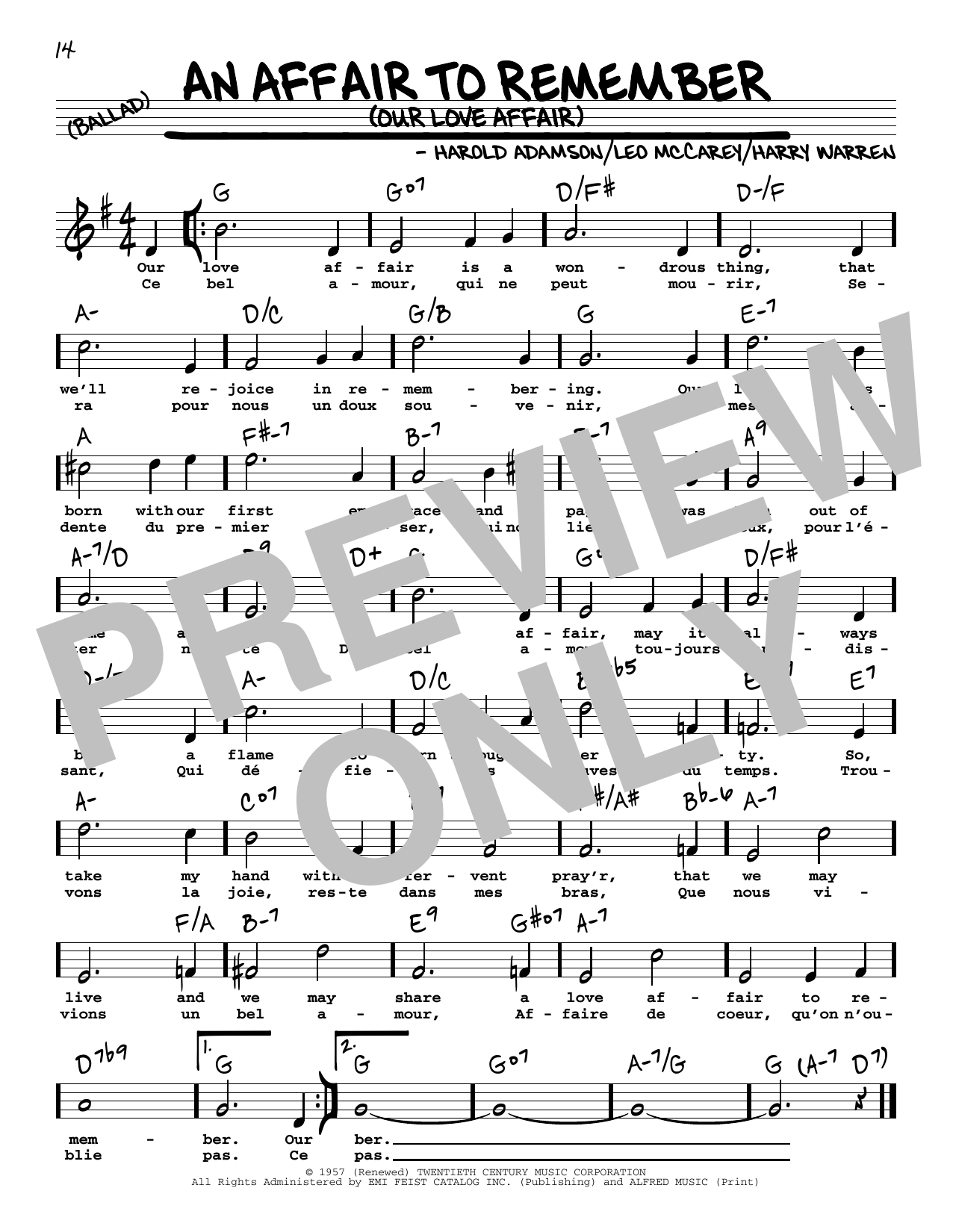 Harry Warren An Affair To Remember (Our Love Affair) (High Voice) (from An Affair To Remember) Sheet Music Notes & Chords for Real Book – Melody, Lyrics & Chords - Download or Print PDF