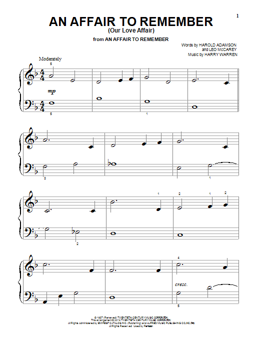 Harry Warren An Affair To Remember (Our Love Affair) Sheet Music Notes & Chords for Piano - Download or Print PDF