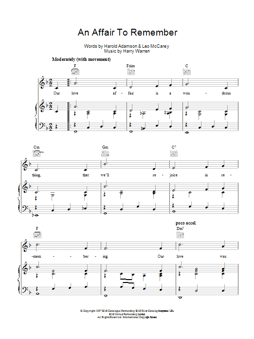 Harry Warren An Affair To Remember Sheet Music Notes & Chords for Piano, Vocal & Guitar (Right-Hand Melody) - Download or Print PDF