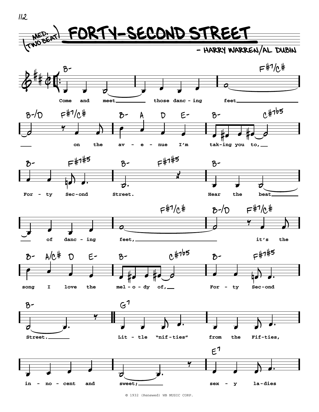 Harry Warren and Al Dubin Forty-Second Street (Low Voice) Sheet Music Notes & Chords for Real Book – Melody, Lyrics & Chords - Download or Print PDF