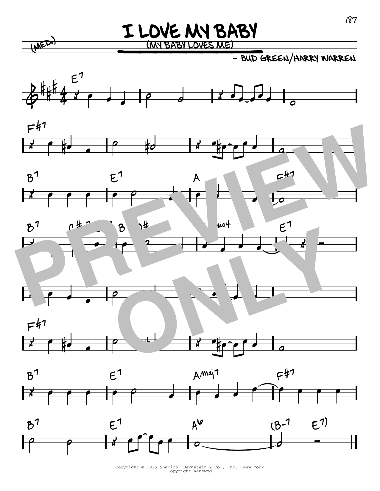 Harry Warren and Bud Green I Love My Baby (My Baby Loves Me) Sheet Music Notes & Chords for Real Book – Melody & Chords - Download or Print PDF