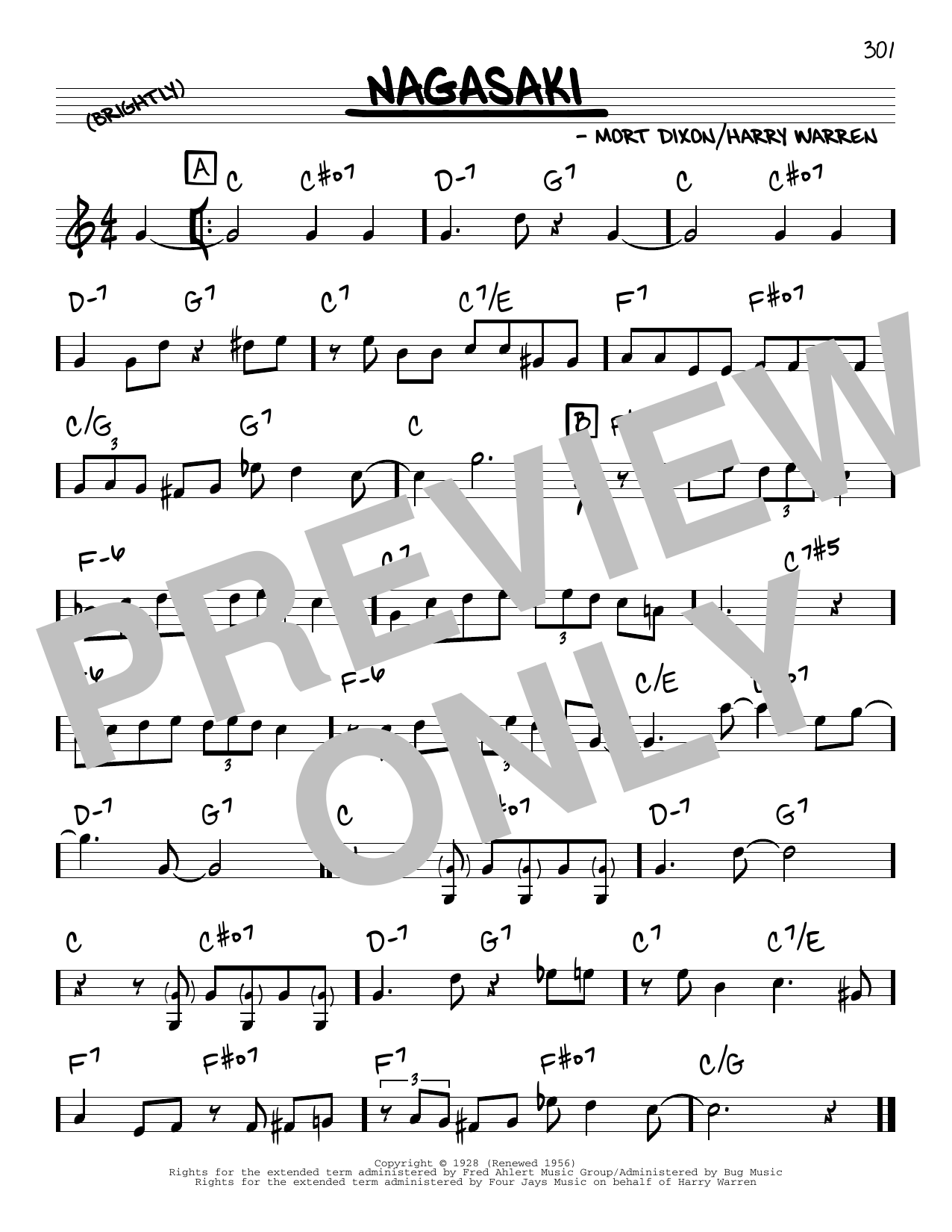 Harry Warren and Mort Dixon Nagasaki Sheet Music Notes & Chords for Real Book – Melody & Chords - Download or Print PDF