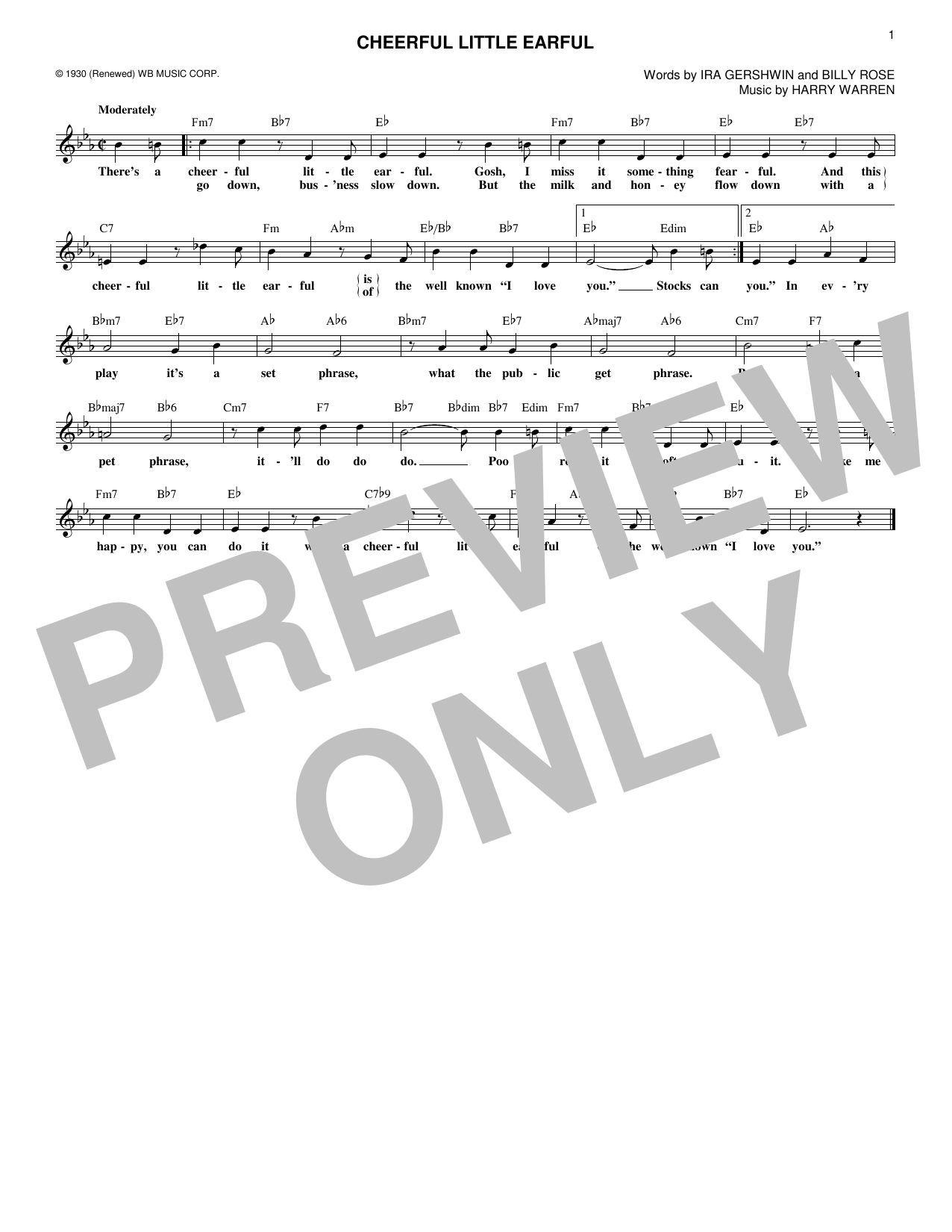Harry Warren Cheerful Little Earful Sheet Music Notes & Chords for Melody Line, Lyrics & Chords - Download or Print PDF