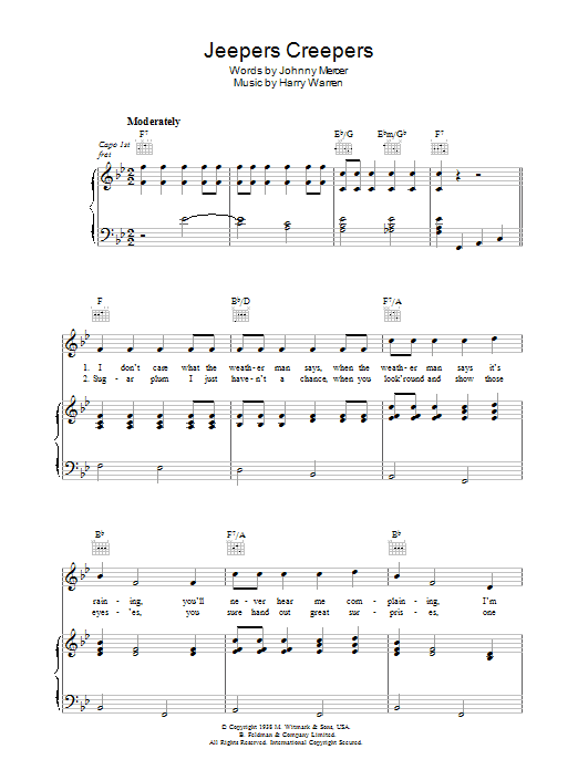 Harry Warren Jeepers Creepers Sheet Music Notes & Chords for Piano, Vocal & Guitar (Right-Hand Melody) - Download or Print PDF