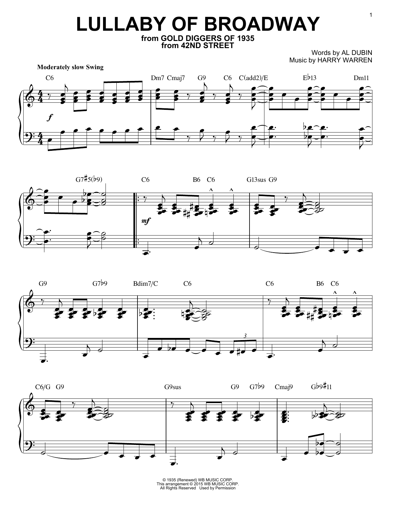 Harry Warren Lullaby Of Broadway [Jazz version] (arr. Brent Edstrom) Sheet Music Notes & Chords for Piano - Download or Print PDF