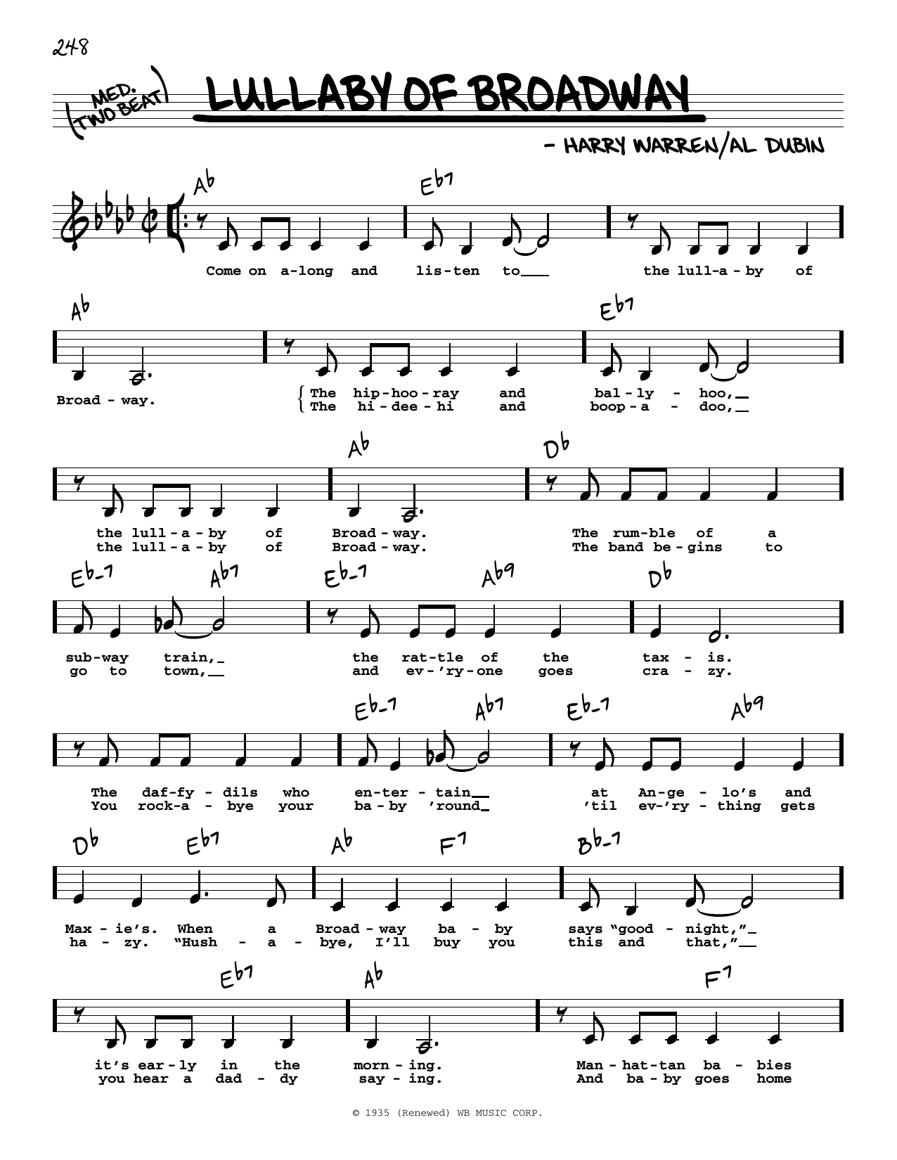Harry Warren Lullaby Of Broadway (Low Voice) Sheet Music Notes & Chords for Real Book – Melody, Lyrics & Chords - Download or Print PDF