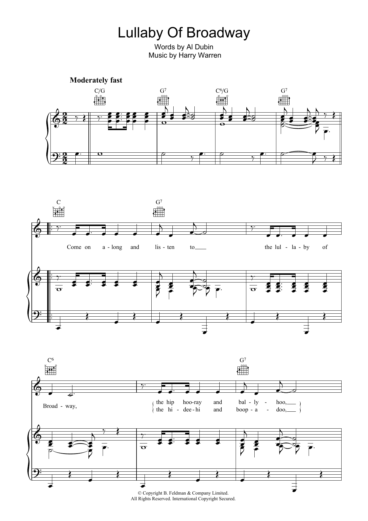 Harry Warren Lullaby Of Broadway Sheet Music Notes & Chords for Piano - Download or Print PDF