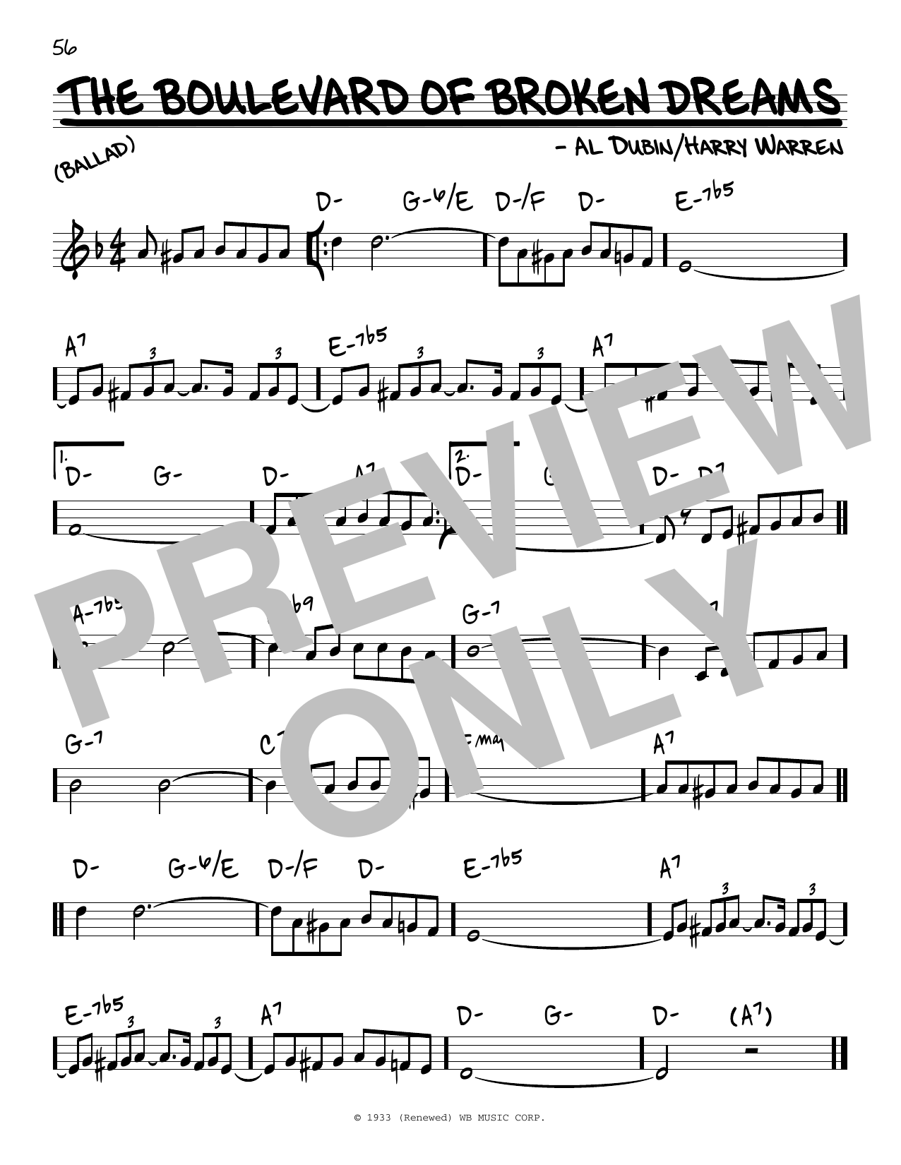 Harry Warren The Boulevard Of Broken Dreams Sheet Music Notes & Chords for Real Book – Melody & Chords - Download or Print PDF