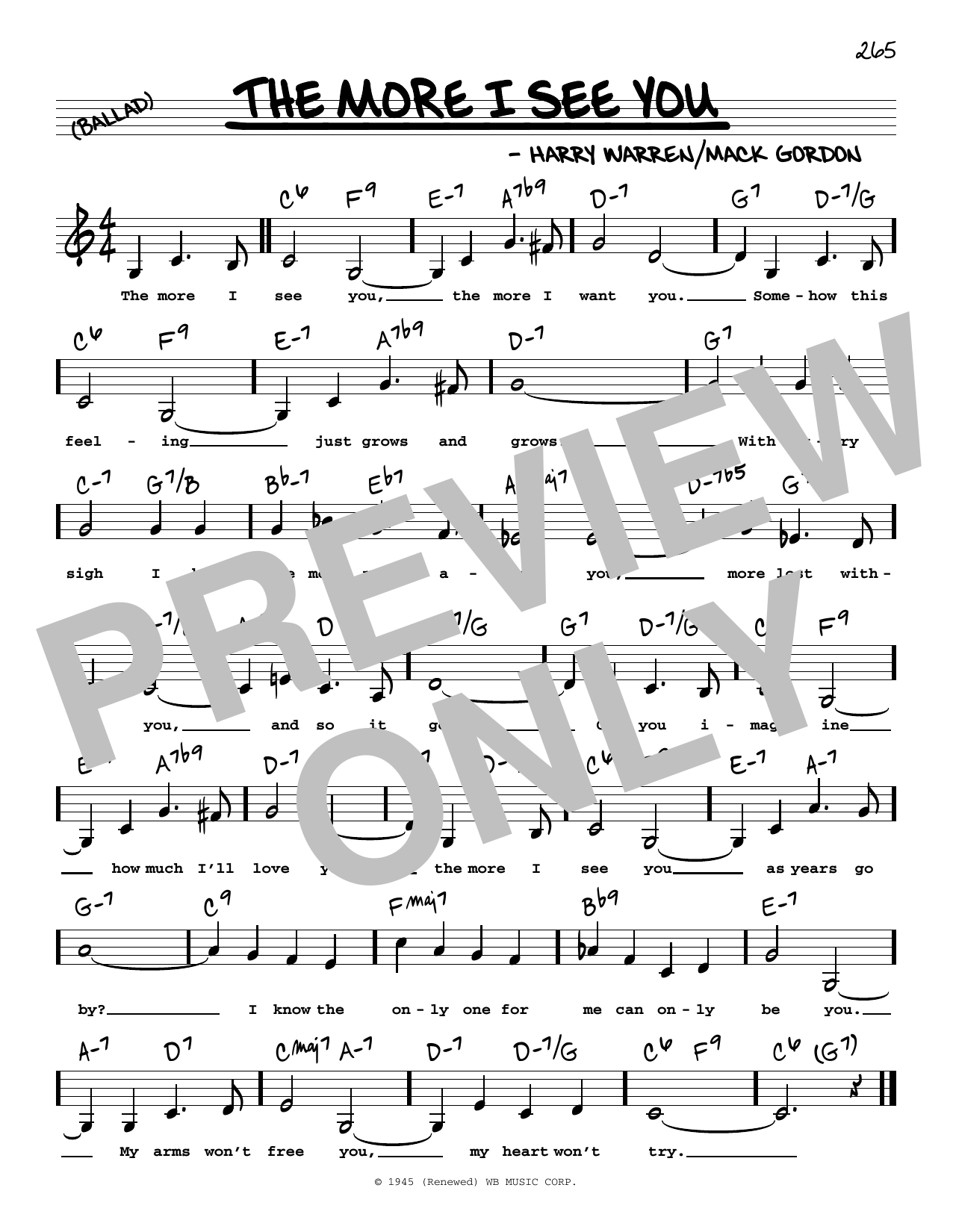 Harry Warren The More I See You (Low Voice) Sheet Music Notes & Chords for Real Book – Melody, Lyrics & Chords - Download or Print PDF