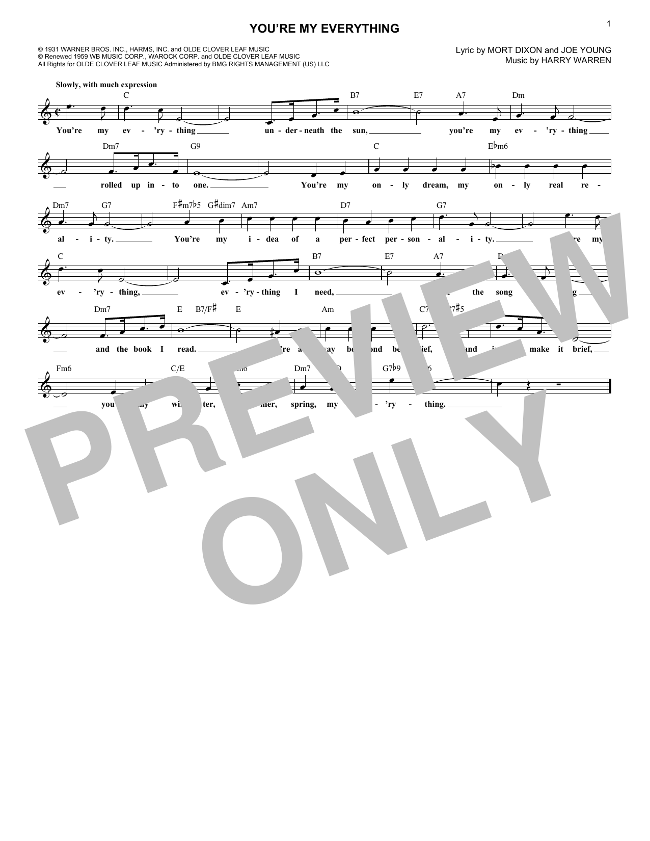 Harry Warren You're My Everything Sheet Music Notes & Chords for Lead Sheet / Fake Book - Download or Print PDF