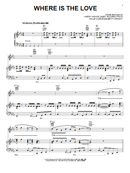 Harry Wayne Casey Where Is The Love Sheet Music Notes & Chords for Piano, Vocal & Guitar (Right-Hand Melody) - Download or Print PDF