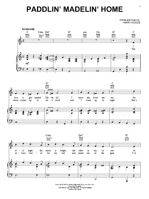 Harry Woods Paddlin' Madelin' Home Sheet Music Notes & Chords for Melody Line, Lyrics & Chords - Download or Print PDF
