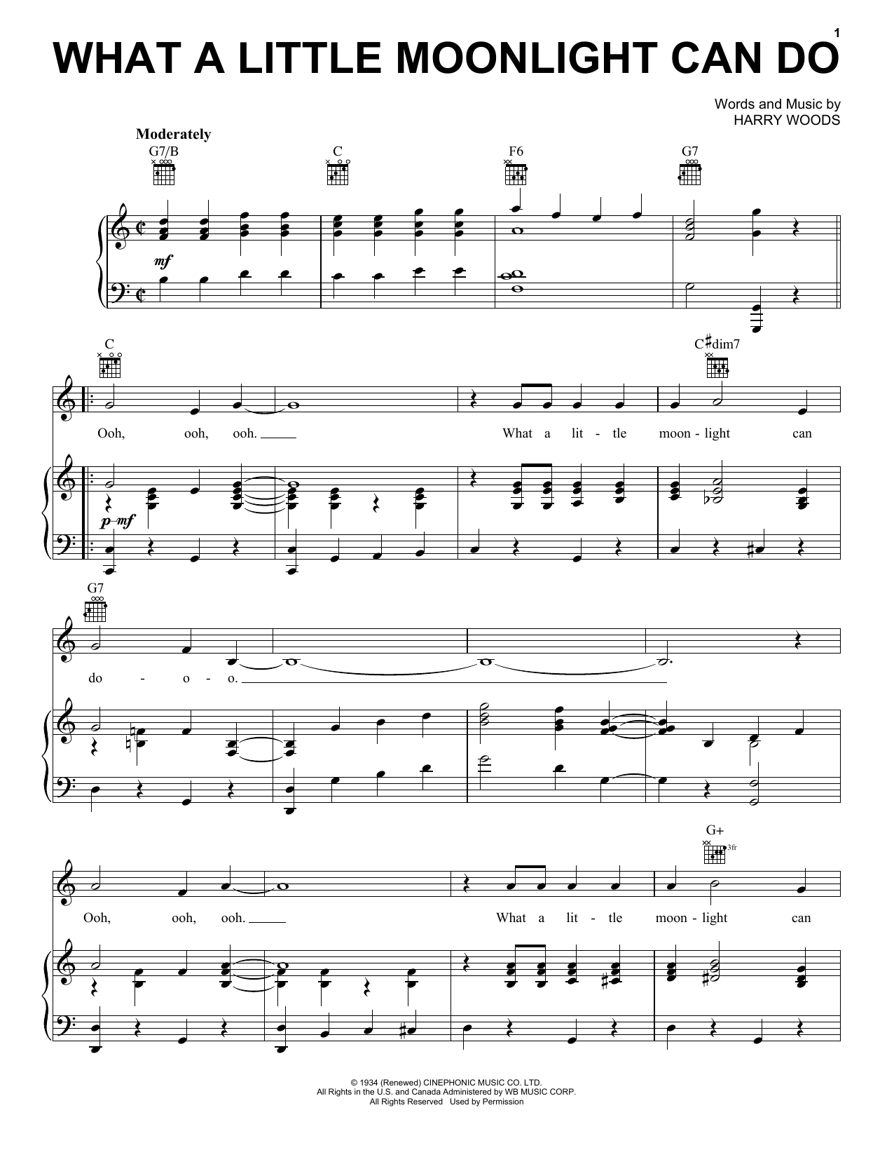 Harry Woods What A Little Moonlight Can Do Sheet Music Notes & Chords for Piano, Vocal & Guitar (Right-Hand Melody) - Download or Print PDF