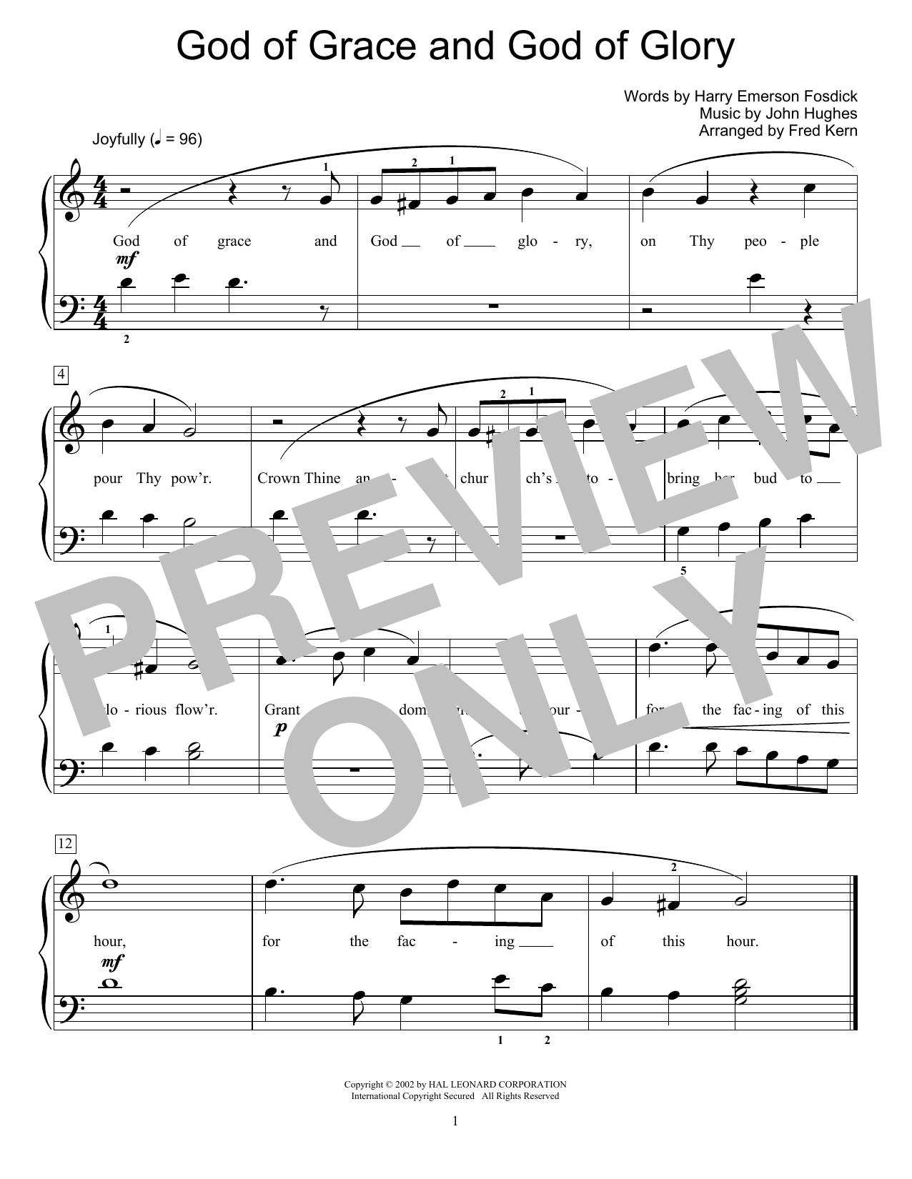 Preview Harry Emerson Fosdick God Of Grace And God Of Glory Religious sheet music, notes and chords for Educational Piano, SKU: 194025 God Of Grace And God Of Glory sheet music
