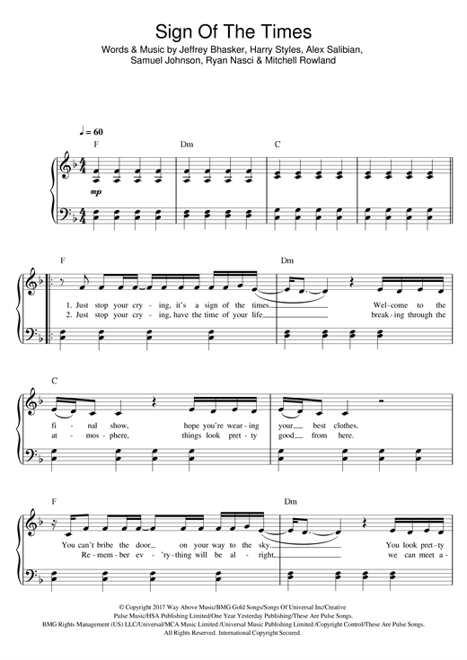 Sign Of The Times sheet music