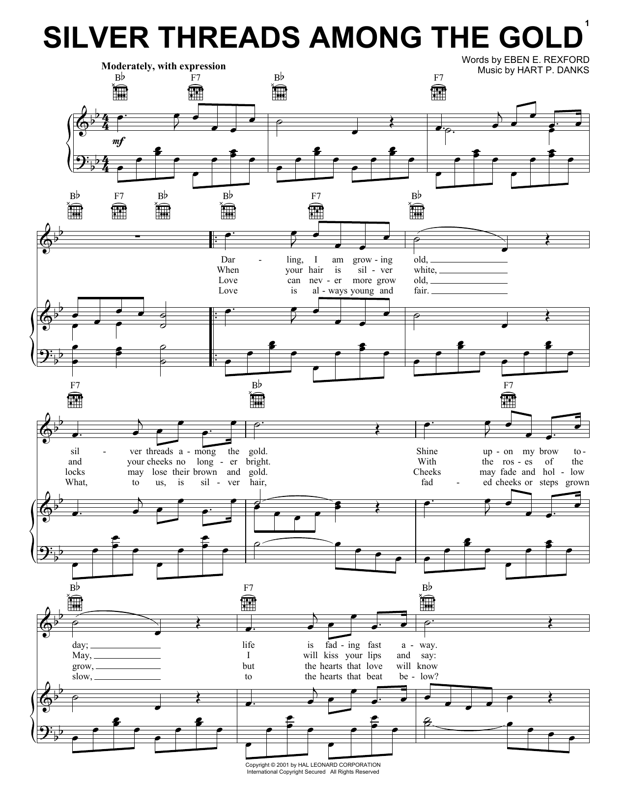 Hart P. Danks Silver Threads Among The Gold Sheet Music Notes & Chords for Easy Piano - Download or Print PDF
