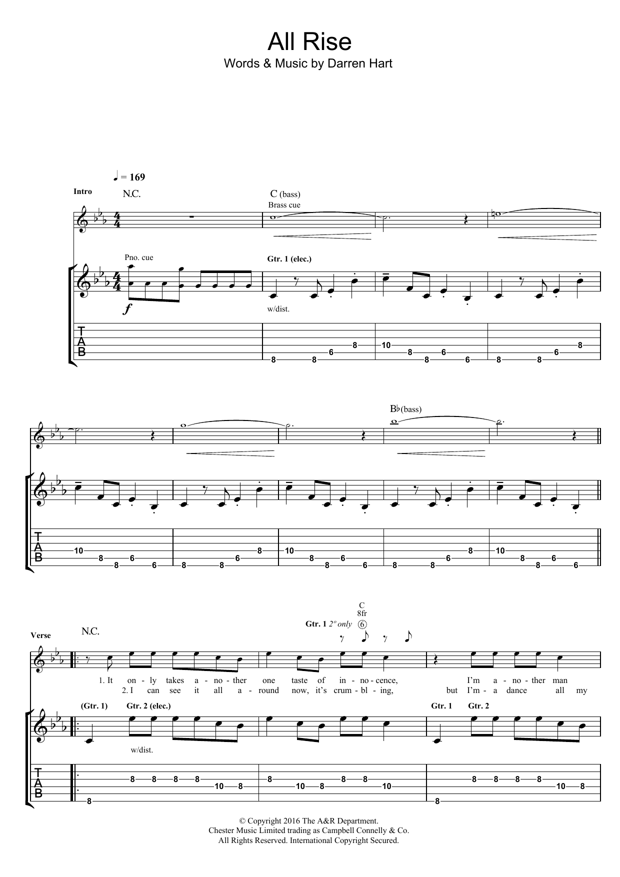 Harts All Rise (Play It Cool) Sheet Music Notes & Chords for Guitar Tab - Download or Print PDF