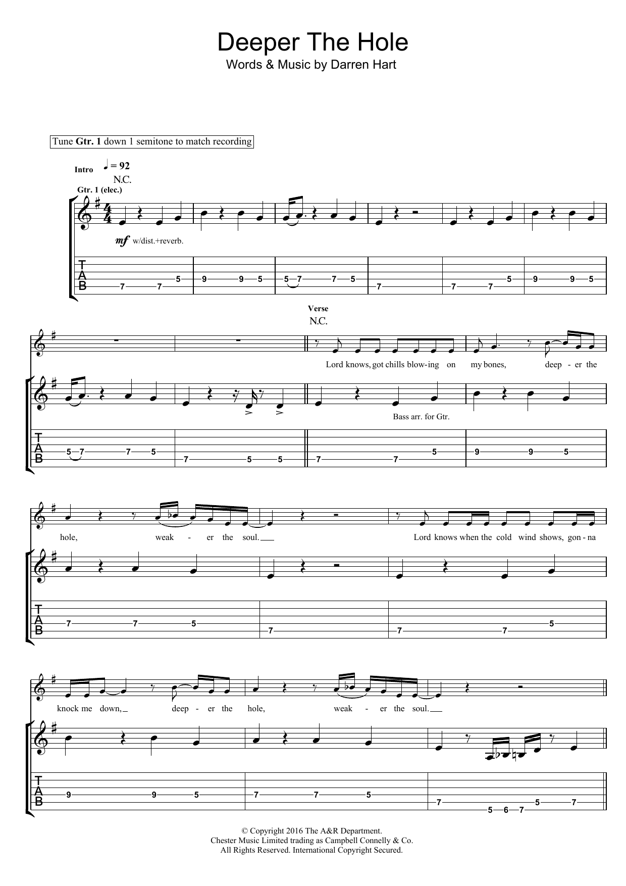 Harts Deeper The Hole Sheet Music Notes & Chords for Guitar Tab - Download or Print PDF