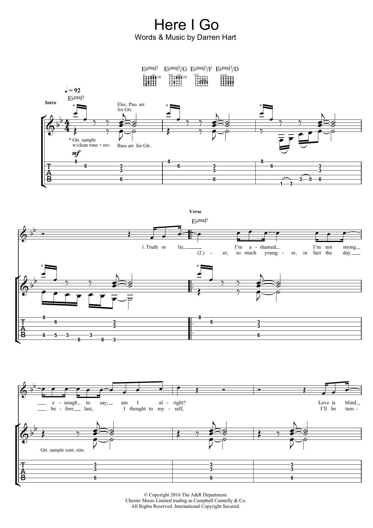 Harts Here I Go Sheet Music Notes & Chords for Guitar Tab - Download or Print PDF