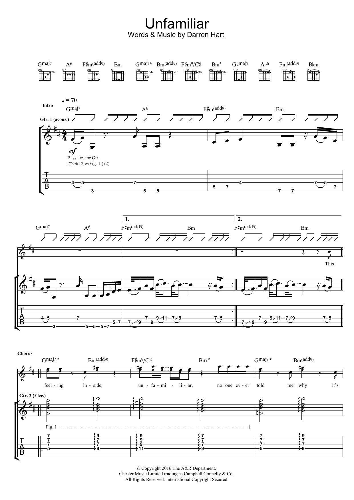 Harts Unfamilar Sheet Music Notes & Chords for Guitar Tab - Download or Print PDF