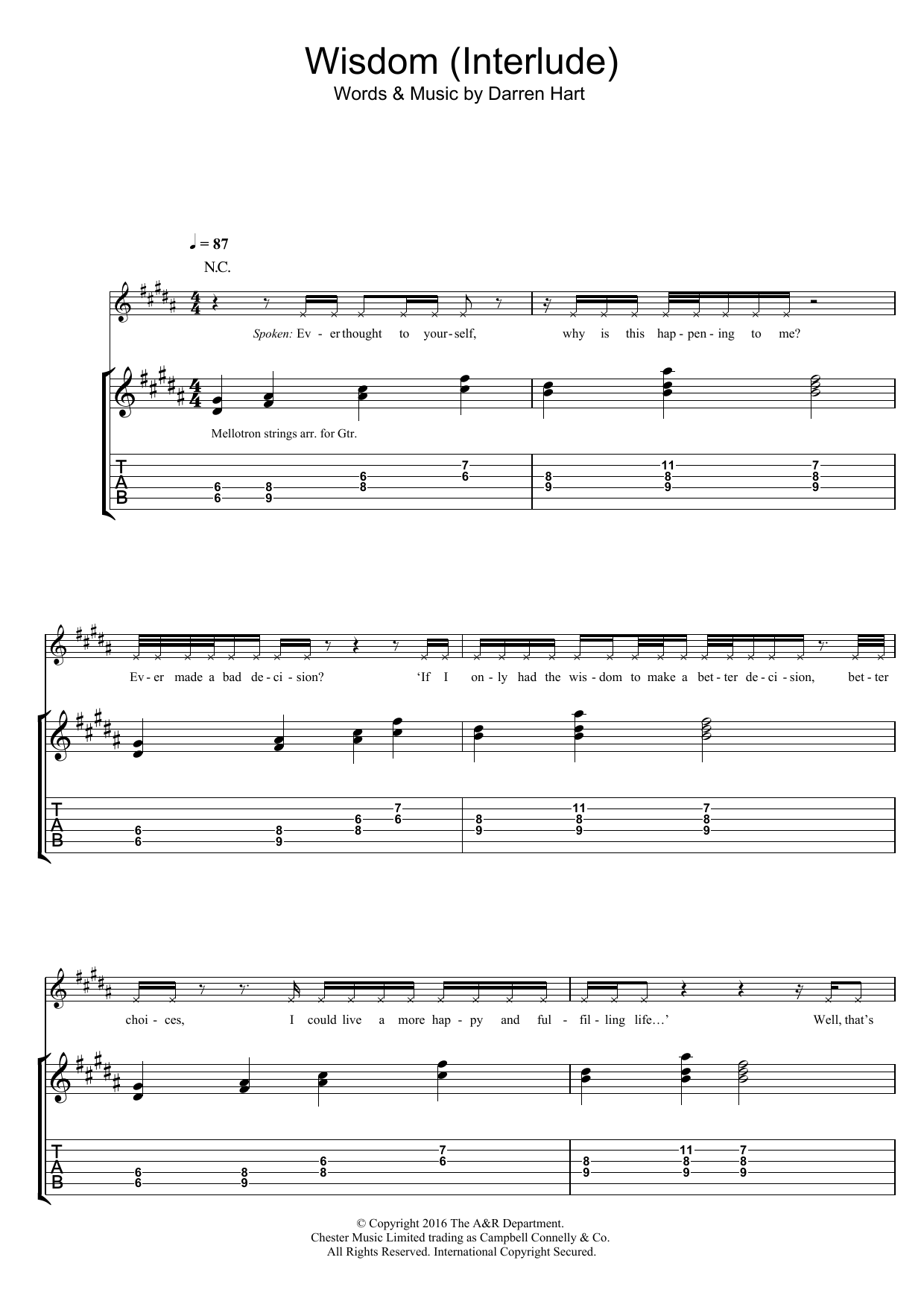 Harts Wisdom Sheet Music Notes & Chords for Guitar Tab - Download or Print PDF