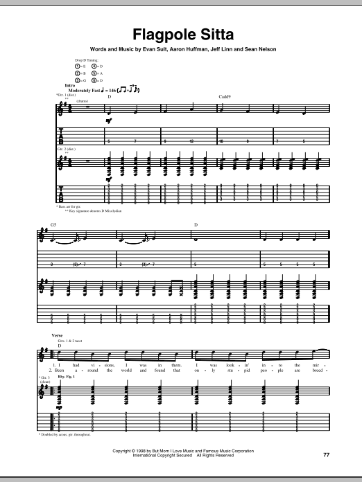 Harvey Danger Flagpole Sitta Sheet Music Notes & Chords for Guitar Tab - Download or Print PDF