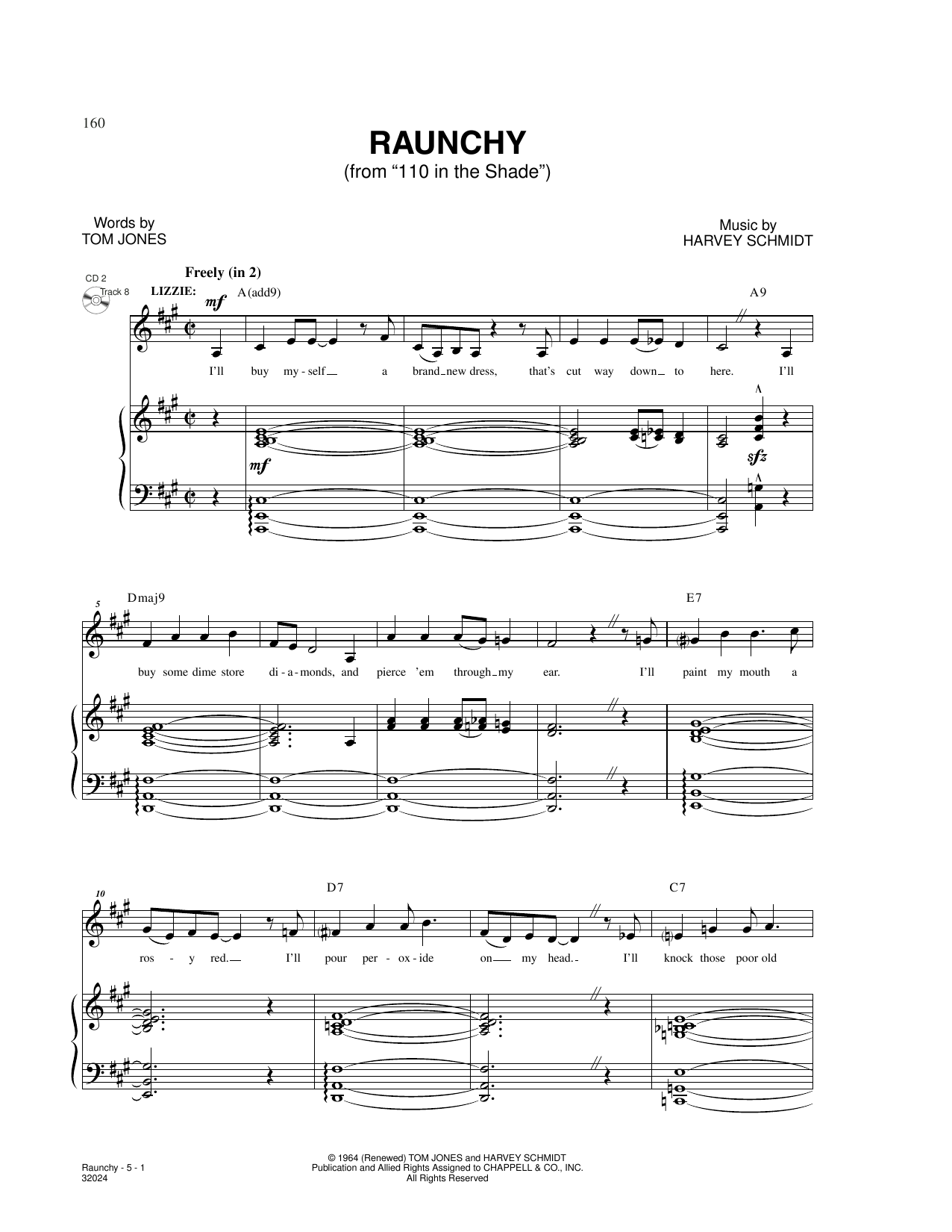 Harvey Schmidt and Tom Jones Raunchy (from 110 In The Shade) Sheet Music Notes & Chords for Piano & Vocal - Download or Print PDF