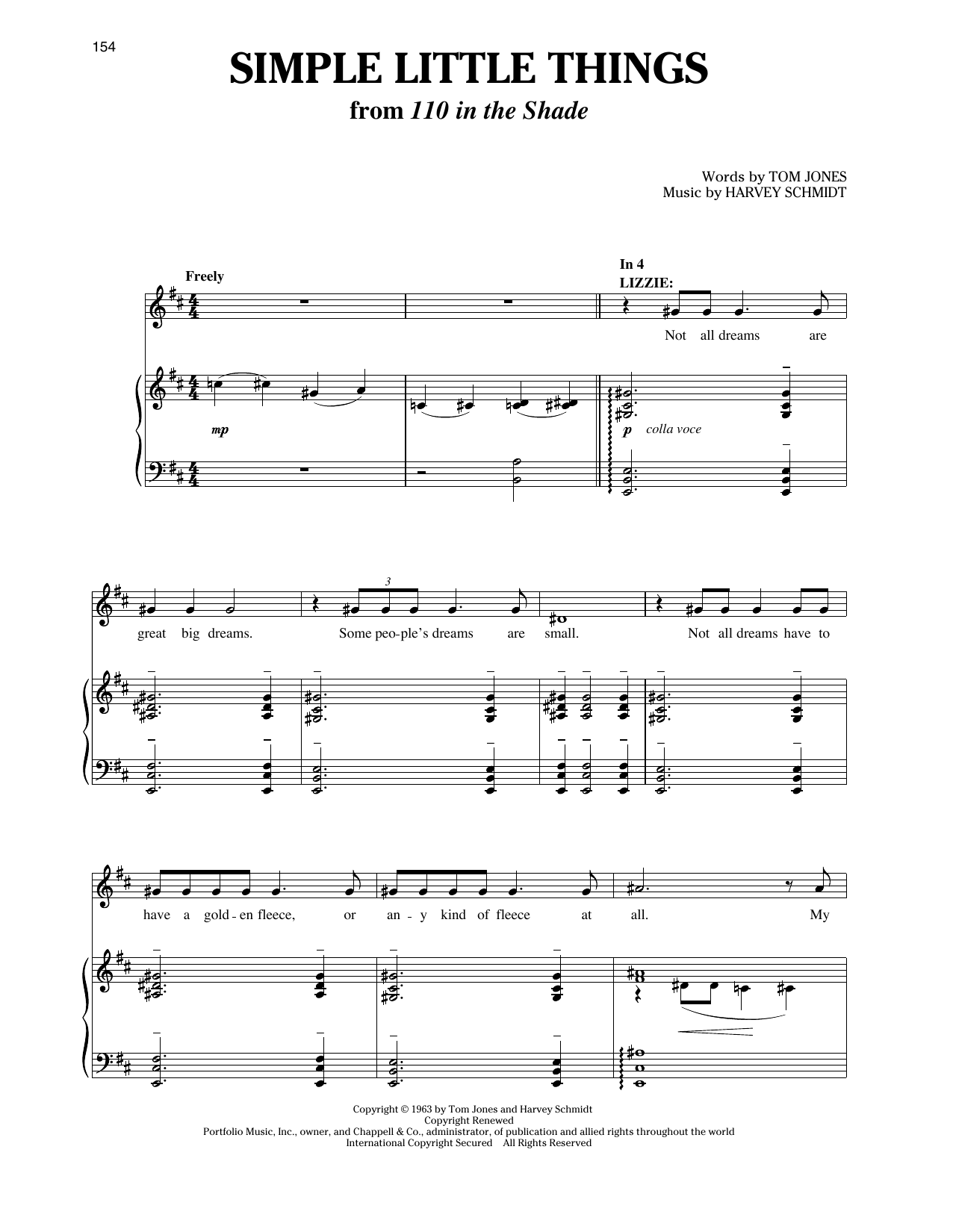 Harvey Schmidt and Tom Jones Simple Little Things (from 110 in the Shade) Sheet Music Notes & Chords for Piano & Vocal - Download or Print PDF