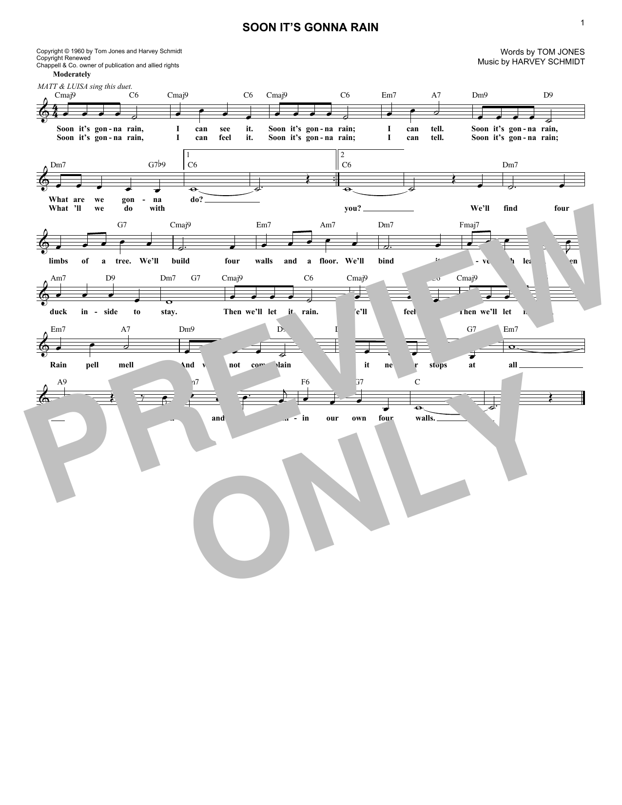 Harvey Schmidt Soon It's Gonna Rain (from The Fantasticks) Sheet Music Notes & Chords for Lead Sheet / Fake Book - Download or Print PDF