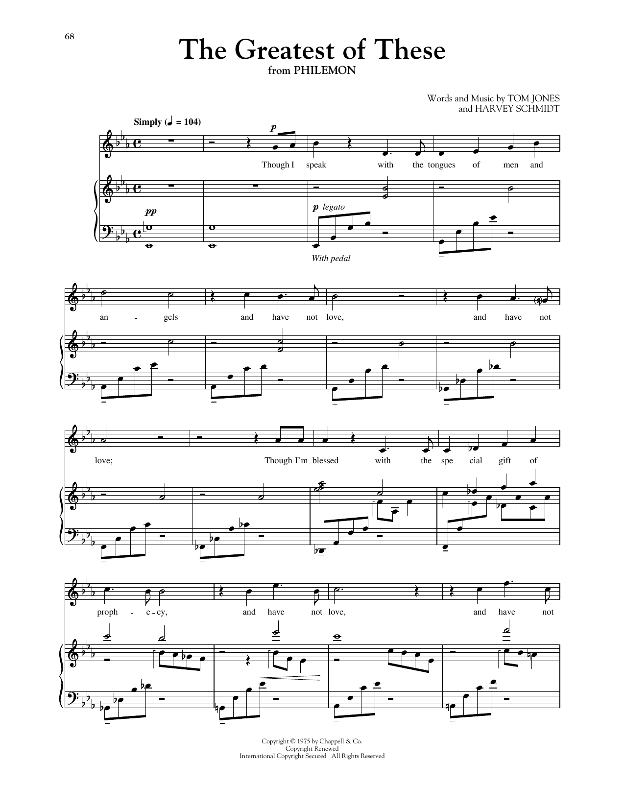 Harvey Schmidt The Greatest Of These (from Philemon) Sheet Music Notes & Chords for Piano & Vocal - Download or Print PDF