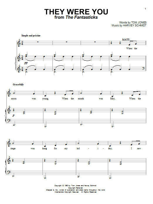 Harvey Schmidt They Were You Sheet Music Notes & Chords for Piano, Vocal & Guitar (Right-Hand Melody) - Download or Print PDF