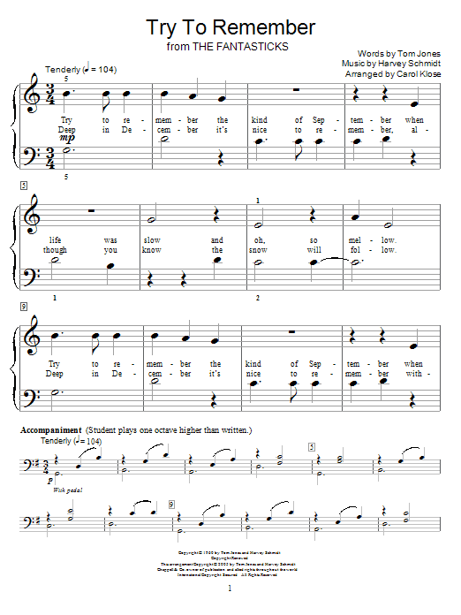 Harvey Schmidt Try To Remember Sheet Music Notes & Chords for Educational Piano - Download or Print PDF